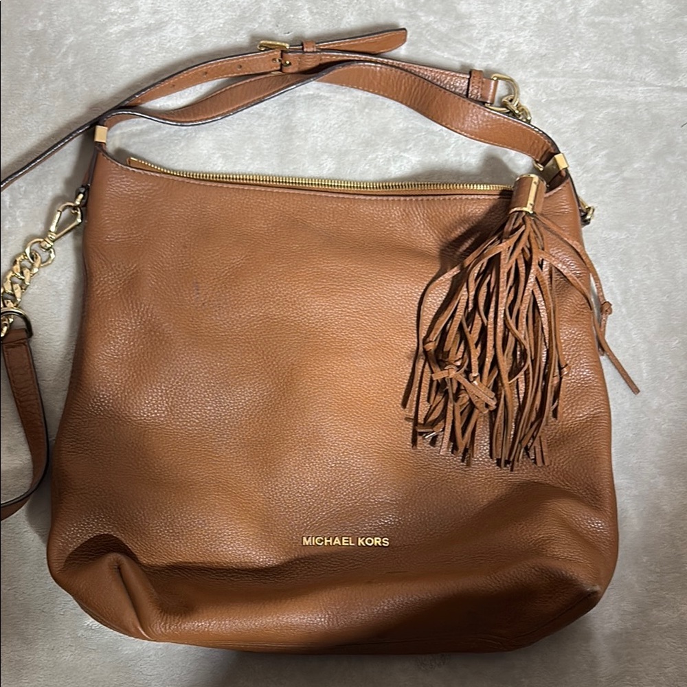 Michael Kors Brown Leather Shoulder Bag with Tassel